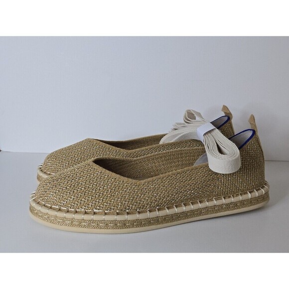 Rothys The Espadrille Gold Stripe Womens Size 9 Flat Slip On Ankle Strap - Picture 10 of 11